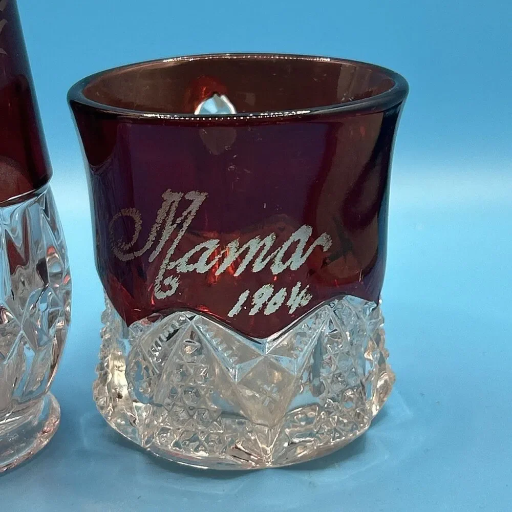 Antique Ruby Etched Pitcher Mother/mama 1904